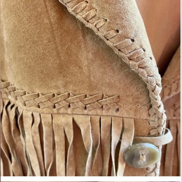 Mens size 44 vintage tan leather fringe Scully like new-never worn-no tags - Picture 2 of 6